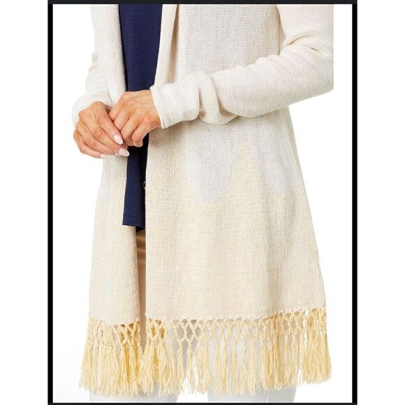 Lilly Pulitzer Tatum gold metallic cardigan long fringe hem S - Picture 4 of 12